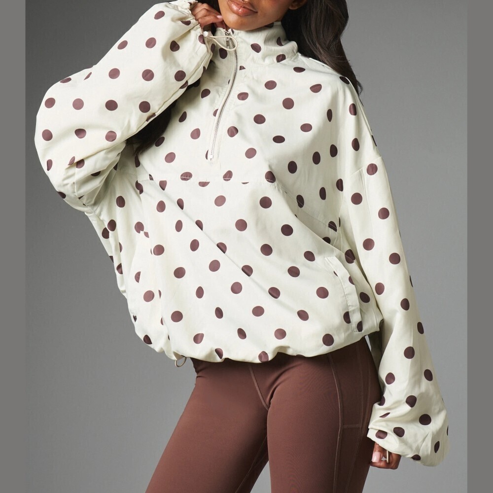 White / Black Polka Dot Half Zip Funnel Neck Oversized Anorak Track Jacket